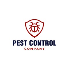 pest control company logo, with bug in a shield line design icon vector for fumigation business 
