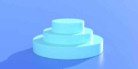 Exhibit display round shape stairs on blue color background. 3d illustration