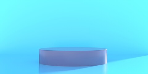 Exhibit display round shape on blue color background. 3d illustration