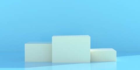 Display platforms set empty, white blocks on blue color background. 3d illustration