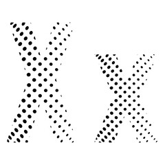 Letter X in halftone. Dotted illustration isolated on a white background. Vector illustration.