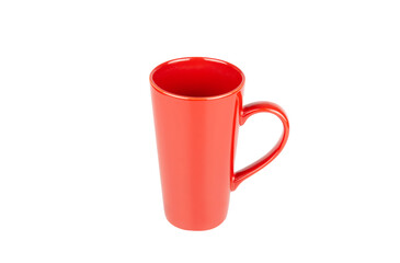 Red ceramic mug cup with clipping path on white background for Mockup advertising concepts