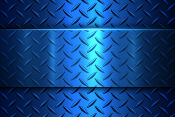 Background blue metallic, 3D chrome vector design with diamond plate sheet metal texture.