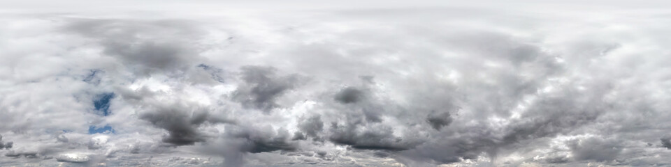 Seamless cloudy dark sky before storm hdri panorama 360 degrees angle view with beautiful clouds...