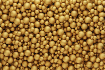 Lots of golden balls. Decorative, Christmas background. 3d illustration