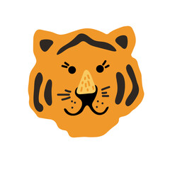 Cute vector graphic little tiger. Chinese 2022 year symbol. Year of tiger. Cartoon mascot. Smiling adorable character. Orange illustration of wild exotic animal isolated on white background.