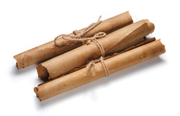 Ancient paper scrolls isolated on a white background
