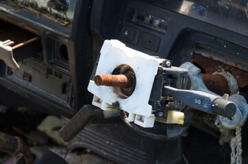 Detail of an old car in garage