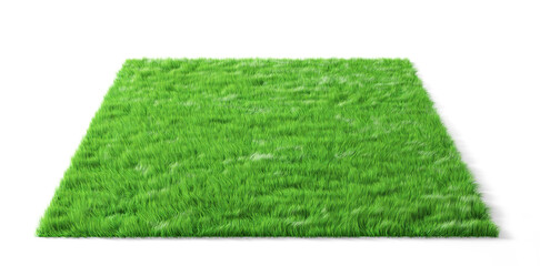 Grass carpet on a white background. Square glade with green grass. 3d illustration 
