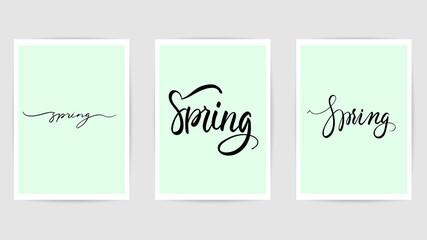 Spring handwritten calligraphy vector  with photo frame, isolated on gray background,  Vector Illustration EPS 10