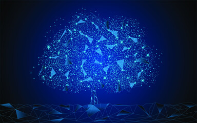 Blue polygonal tree of the future network connection technology or information