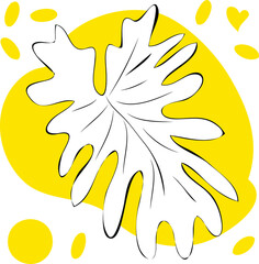 Vector illustration silhouette of an exotic leaf with yellow abstract spots on a white background
