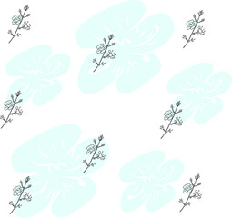 Vector pattern of blue forget-me-not flowers and black branches

