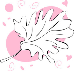 Vector illustration silhouette of an exotic leaf with pink abstract spots on a white background