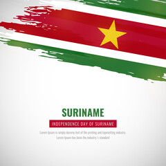 Happy independence day of Suriname with brush style watercolor country flag background