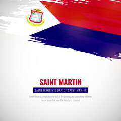 Happy national day of Saint Martin with brush style watercolor country flag background