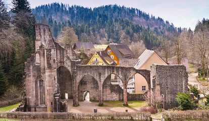 The historical ruins of Abbey Allerheiligen, (All Saints‘ Abbey) in the Northern Black Forest. Baden Wuerttemberg, Germany, Europe