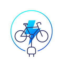 Fototapeta na wymiar electric bike icon on white, linear design