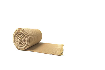 Medical gauze roll and bandage roll on white background.