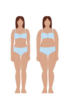 before and after. weight gain and weight loss. thin and fat woman. stock vector illustration isolated on white background.
