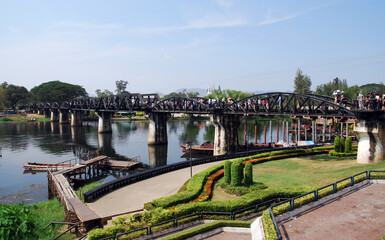Fototapeta na wymiar Railroad tracks Bridge over the River Kwai Kanchanaburi