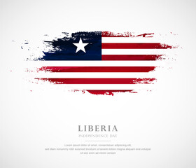Abstract watercolor brush stroke flag for independence day of Liberia