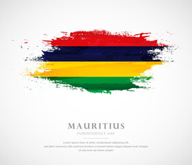 Obraz premium Abstract watercolor brush stroke flag for independence day of Mauritius