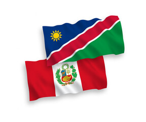 Fototapeta premium Flags of Republic of Namibia and Peru on a white background
