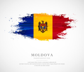 Abstract watercolor brush stroke flag for independence day of Moldova