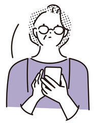 シンプル　イラスト　老眼の女性