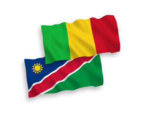 Flags of Republic of Namibia and Mali on a white background
