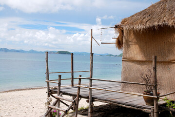 
Wooden cottage house on the beach with Nature view of seascape blue sea is clearly sea at koh kham...