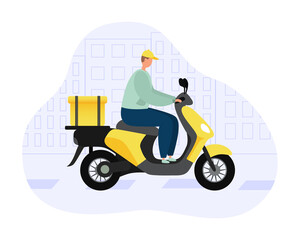 Fototapeta na wymiar A man on a moped. Delivery