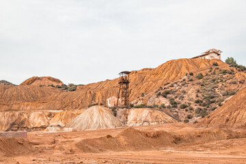 Castle of access to an old mining shaft of the Abandoned Mines of Mazarrón. Murcia region. Spain