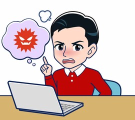 赤い服を着た若い男性