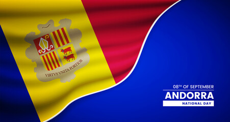 Abstract national day of Andorra background with elegant fabric flag and typographic illustration