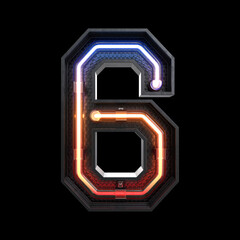 Number 6, Alphabet made from Neon Light with clipping path