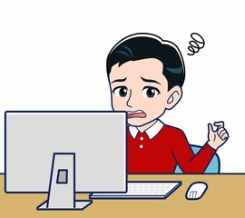 赤い服を着た若い男性