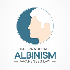 International Albinism awareness day is observed every year on June 13, it affects the production of melanin, the pigment that colors skin, hair and eyes. It's a lifelong condition. Vector art.