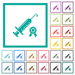 Certified vaccine flat color icons with quadrant frames