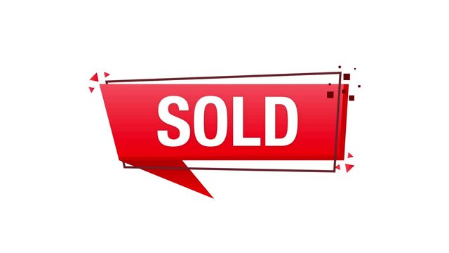 Sold red label on white background. Motion graphics.