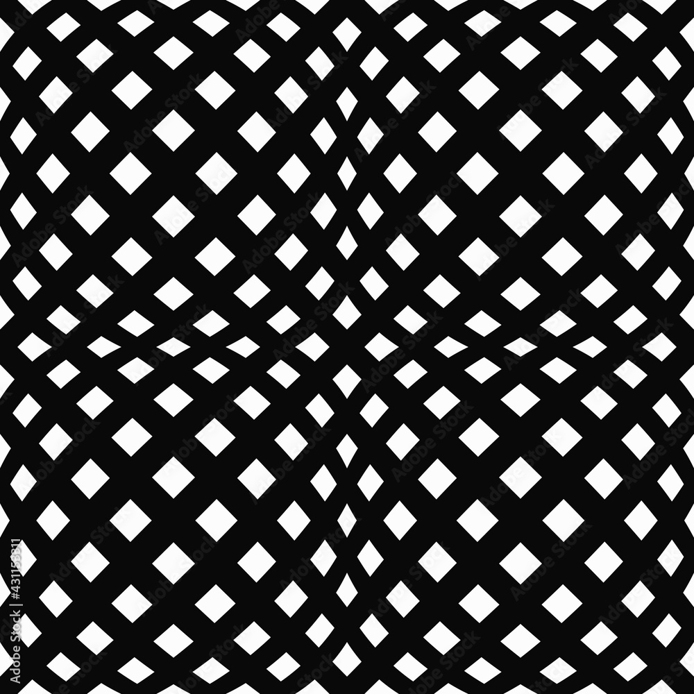Poster Diagonal black lines and white rhombuses pattern. Four convex shapes.