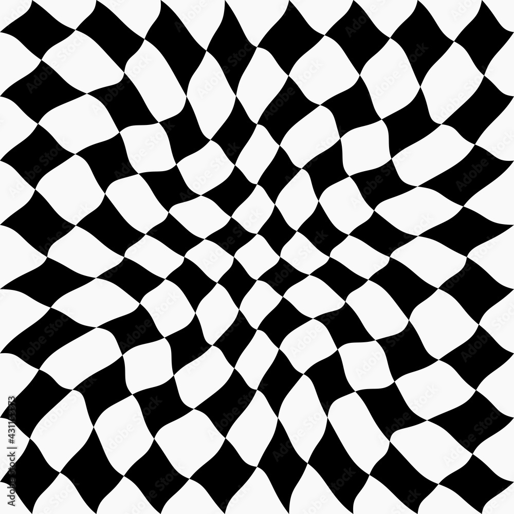 Poster Curly and twisted race flag. Black and white colors pattern.