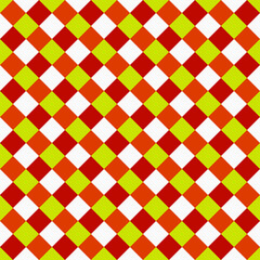 Seamless citrus color rhombuses. Vector and diagonal squares in red, orange and yellow colors.