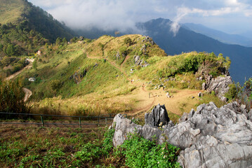 Landscape Nature scene of Mountain Hill with walking way for trekking at  Doi Pha Tang , Chiangrai Thailand