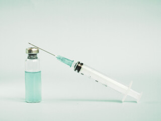 Vaccine and syringe injection. Vials medicine bottles. Laboratory. Prevention,immunization and treatment from corona virus infection COVID-19. Healthcare. Medical concept. Space for text