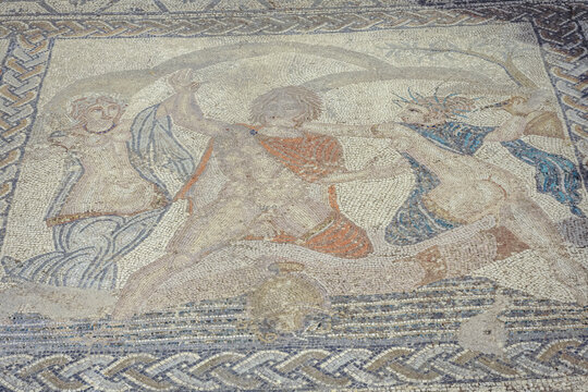 Mosaicos de la casa de Venus,"el secuestro de Hilas por las Ninfas".Ciudad Romana de Volubilis(II d.c.).Marruecos.