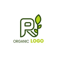 Fototapeta premium alphabet capital logo. Creative design concept green color with organic plant