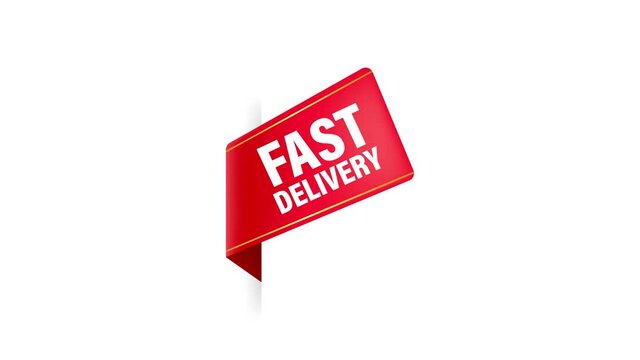 Fast delivery red ribbon on white background. Motion graphics.
