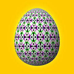 Happy Easter, Artfully designed and colorful 3D easter egg, 3D illustration on yellow background